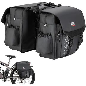 KEMIMOTO Bike Panniers 30L، قلاب علوي وسحاب للإغلاق، حقيبة تخزين سرج الدراجة مع مادة PVC وغطاء مطر مقاوم للماء، ملحقات حقيبة السرج الخلفية للدراجة الإلكترونية للبقالة، والتنقل، والسفر in Kuwait