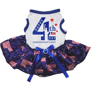 Petitebella Happy 4th July Statue of Liberty Puppy Dog Dress (Black/Blue Stars, Medium) in Saudi Arabia