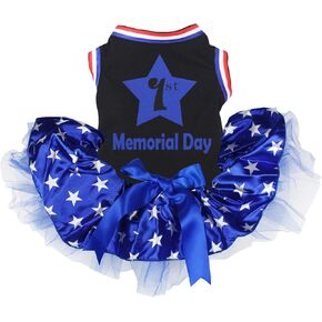 Petitebella Star 1st Memorial Day Puppy Dog Dress (Black/Blue Stars, Large) in Saudi Arabia