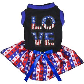 Petitebella Sequins USA Love Puppy Dog Dress (Black/Striped Stars, Large) in Saudi Arabia