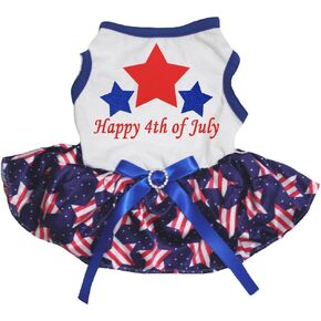 Petitebella Red Blue Stars Happy 4th of July Puppy Dog Dress (Black/Blue Stars, X-Small) in Saudi Arabia
