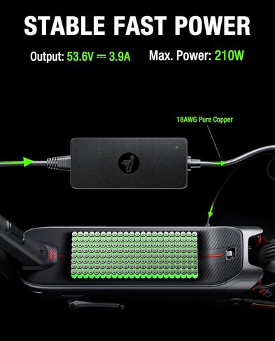 شاحن أصلي 3.9A لـ Segway Ninebot MAX G3, F3, F3 Pro, GT3, ZT3 Pro | شاحن سريع معتمد من UL CE بقوة 210 واط، واستبدال محول الطاقة 53.6 فولت 3.9 أمبير لبطارية ليثيوم 48 فولت in Kuwait