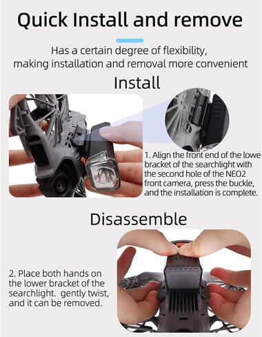 كشاف NEO 2 LED للطيران الليلي، كشاف ليلي للطائرة بدون طيار، ضوء ملاحة LED ملحقات إضاءة لـ DJI Neo 2، قابلة لإعادة الشحن (أسود) in Kuwait