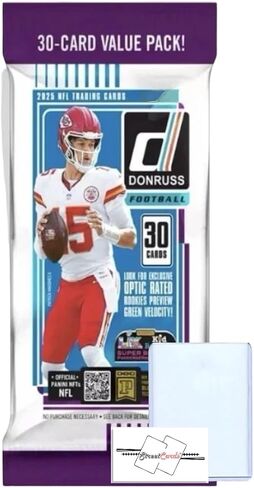 2025 Donruss Football NFL Fat Pack مع 30 بطاقة تداول إجمالية + Toploader وStreetCards Magnet! ابحث عن وسط المدينة! in Kuwait