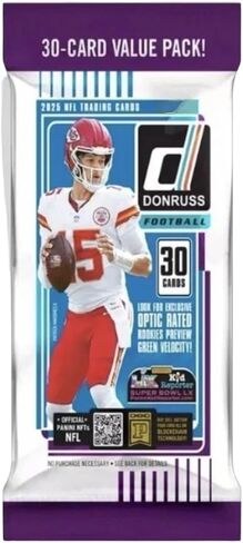 2025 Donruss Football NFL Fat Pack مع 30 بطاقة تداول إجمالية + Toploader وStreetCards Magnet! ابحث عن وسط المدينة! in Kuwait