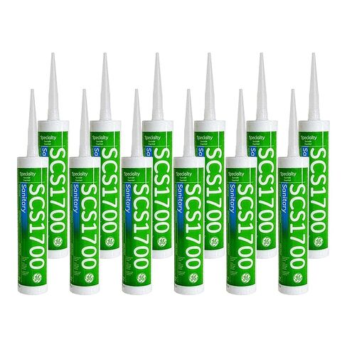 GE Silicones SCS1700 100% سيليكون مانع التسرب، أبيض، خرطوشة 10.1 أونصة سائلة، 12 عبوة، سدادة مرنة مقاومة للماء لختم المطبخ والحمام، والاستحمام، والأحواض، والبلاط، والأحواض وختم التركيبات in Kuwait