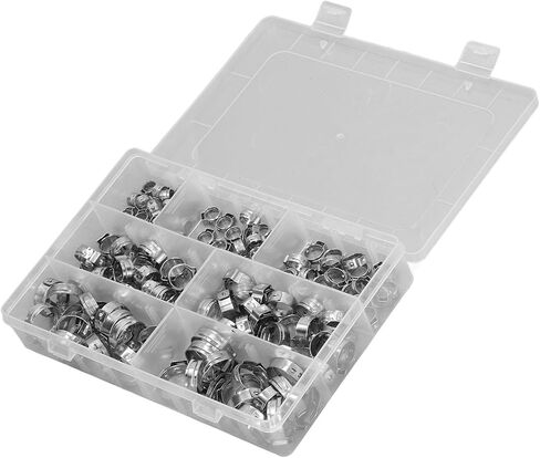 Generic 130 قطعة 304 مجموعة مشابك خرطوم من الفولاذ المقاوم للصدأ، 7 أحجام مشابك أنابيب الوقود لإصلاح السيارات والسباكة للاستخدام المنزلي الصناعي in Kuwait