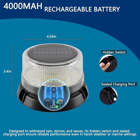ضوء LED بالطاقة الشمسية للقوارب، 90 مصباح LED فائق السطوع على سطح السفينة البحرية، أضواء صارمة، IP67 مقاوم للماء، حامل مغناطيسي/شفط/برغي، شحن بالطاقة الشمسية وUSB للبحرية، قوارب الكاياك، الرصيف، الطوارئ، سلامة الطريق in Kuwait