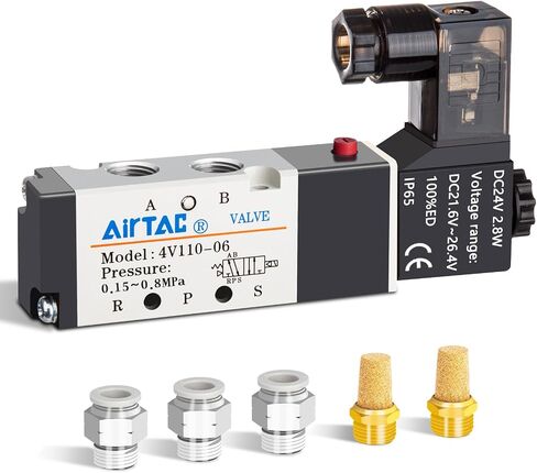 صمام الملف اللولبي AirTAC 1/8 "PT 4V110-06 12V/24V/110V/220V ملف واحد يعمل بالكهرباء 2 موضع 5 طرق نوع التوصيل (4V110 PT1/8 بوصة، DC24V) in Kuwait