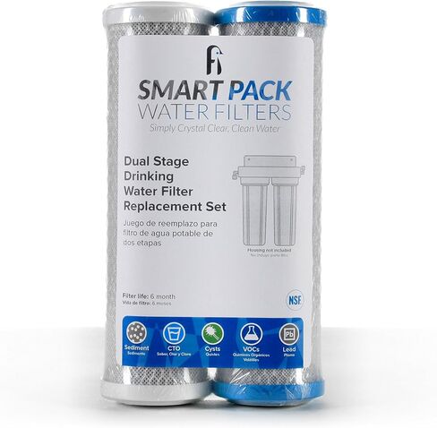 Smart Pack Dual-Stage Under-Sink Water Filter Replacement – 5 & 0.5-Micron CTO Carbon Block, 2.5" x 10" | Fits GXSV10R & Compatible Under-Sink Systems in Kuwait