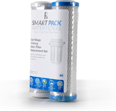 Smart Pack Dual-Stage Under-Sink Water Filter Replacement – 5 & 0.5-Micron CTO Carbon Block, 2.5" x 10" | Fits GXSV10R & Compatible Under-Sink Systems in Kuwait