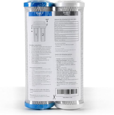 Smart Pack Dual-Stage Under-Sink Water Filter Replacement – 5 & 0.5-Micron CTO Carbon Block, 2.5" x 10" | Fits GXSV10R & Compatible Under-Sink Systems in Kuwait