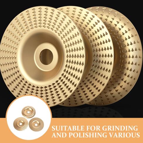 Angle Grinder Wood Carving Disc Set, 3Pcs Gold Grinding Wheel 5/8" Arbor | Tungsten Carbide Sanding Pads for 4 or 4.5 Inch Sander Tool, Heavy Duty Shaping Blades Kit for Stump Woodworking in Kuwait