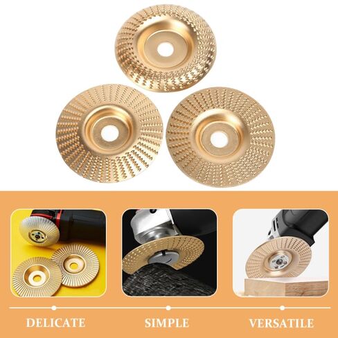 Angle Grinder Wood Carving Disc Set, 3Pcs Gold Grinding Wheel 5/8" Arbor | Tungsten Carbide Sanding Pads for 4 or 4.5 Inch Sander Tool, Heavy Duty Shaping Blades Kit for Stump Woodworking in Kuwait