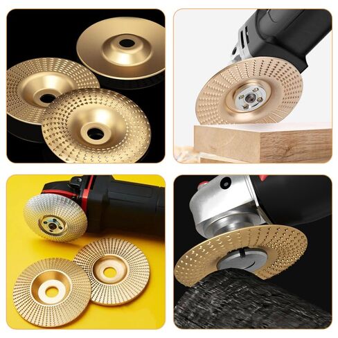 Angle Grinder Wood Carving Disc Set, 3Pcs Gold Grinding Wheel 5/8" Arbor | Tungsten Carbide Sanding Pads for 4 or 4.5 Inch Sander Tool, Heavy Duty Shaping Blades Kit for Stump Woodworking in Kuwait