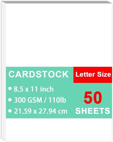 Cardstock Paper - Plain Heavy Bright White Stock, Cover Stock Paper, 110lb(300 gsm) Cover Thick Cardstock Paper, 8.5" x 11", 50 Sheets, Inkjet/Laser Printer Compatible in Saudi Arabia