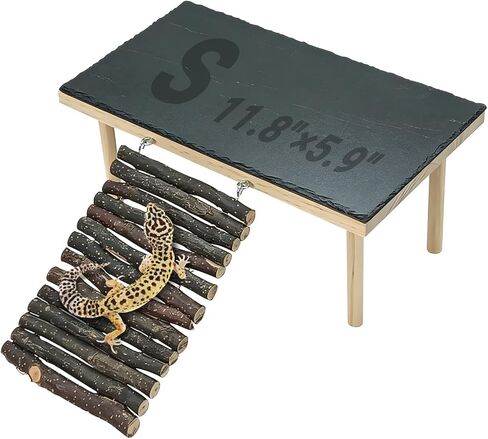 BNOSDM Wooden Basking Platform with Climbing Ramp Reptiles Hideout Bearded Dragon Hide Cave Reptile Tank Accessories Suit for Tortoise, Lizard, Toad, Gecko (L-Shaped) in Kuwait