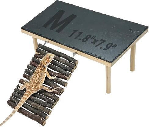 BNOSDM Wooden Basking Platform with Climbing Ramp Reptiles Hideout Bearded Dragon Hide Cave Reptile Tank Accessories Suit for Tortoise, Lizard, Toad, Gecko (L-Shaped) in Saudi Arabia