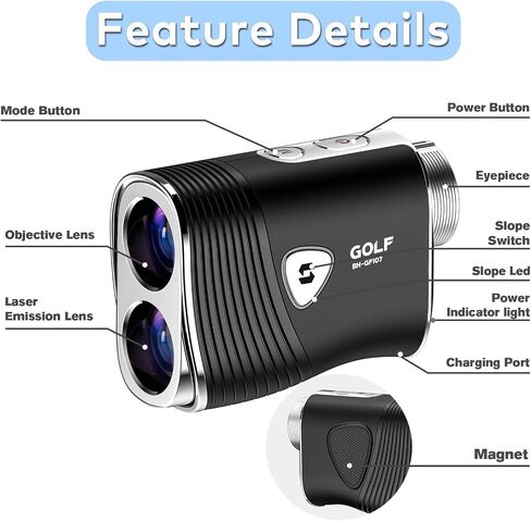 MOESAPU Golf Range Finder with Slope, 1200 Yards Golf Rangefinders with Magnetic Strip and Rechargeable Battery, Pin Lock Vibration, High Transmittance LCD, Golf Accessories for Golfers in Kuwait