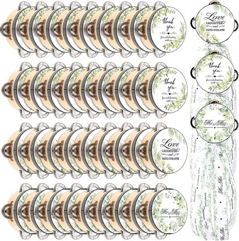 72 Pcs Tambourine Bulk for Adults Wedding Wooden Hand Held Drum with Metal Jingles Ribbon Mini Tambourine Gift Musical Instrument for Guests Church Wedding Bridal Shower Party Favor Decorations in Kuwait