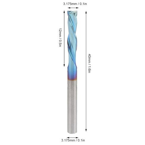 5 Piece Milling Cutter Set 2 Flute Straight Shank Tungsten Steel End Mill for CNC Carving and Metalworking 3.175 x 12 x 40 mm Nano Blue Coating for Aluminum Copper and Steel in Kuwait