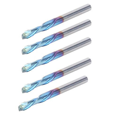5 Piece Milling Cutter Set 2 Flute Straight Shank Tungsten Steel End Mill for CNC Carving and Metalworking 3.175 x 12 x 40 mm Nano Blue Coating for Aluminum Copper and Steel in Kuwait