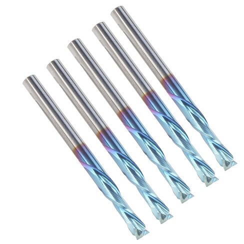 5 Piece Milling Cutter Set 2 Flute Straight Shank Tungsten Steel End Mill for CNC Carving and Metalworking 3.175 x 12 x 40 mm Nano Blue Coating for Aluminum Copper and Steel in Kuwait