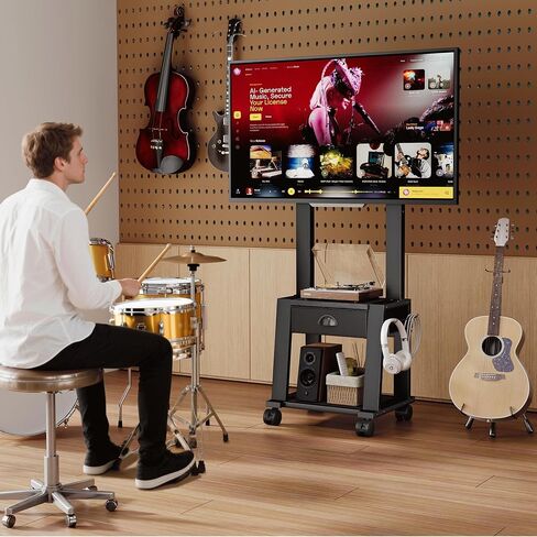 حامل حامل تلفزيون متنقل من JKsmart مع 4 أدراج، لشاشات مسطحة/منحنية مقاس 23-55 بوصة، حامل تلفزيون أرضي محمول على عجلات، يحمل ما يصل إلى 80 رطلاً مع رف، لغرفة المعيشة وغرفة النوم in Kuwait