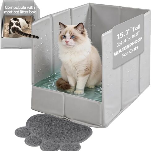 Meexpaws Cat القمامة مربع مربع البقع الدقيقة واقي قابلة للطي 24.4 × 16.5 × 15.7 بوصة ، واقي القمامة Pee Pee Crashlist ماء تمامًا ، لا يوجد تجميع مطلوب ، محمول ، واقي جدار in Kuwait