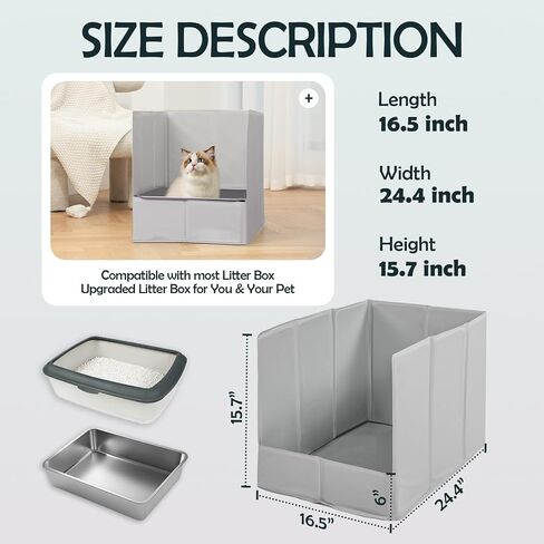 Meexpaws Cat القمامة مربع مربع البقع الدقيقة واقي قابلة للطي 24.4 × 16.5 × 15.7 بوصة ، واقي القمامة Pee Pee Crashlist ماء تمامًا ، لا يوجد تجميع مطلوب ، محمول ، واقي جدار in Kuwait