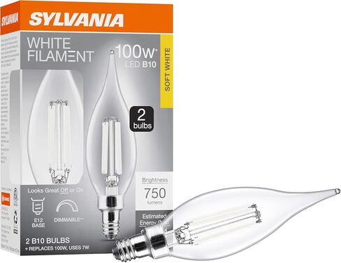 لمبة خيط بيضاء LED شفافة A19 من سيلفانيا، 6.5 وات، قابلة للتعتيم، 800 LMS، قاعدة متوسطة، 2700 كلفن، أبيض ناعم - عبوتان (42170) in Kuwait