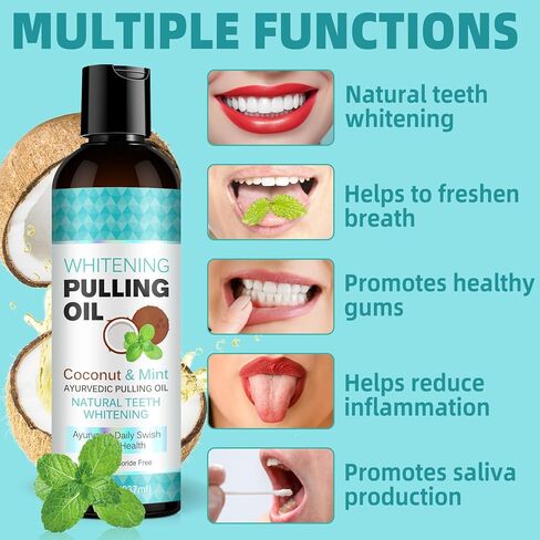 2 Packs Coconut Oil Pulling Mouthwash – Ayurvedic Oral Rinse for Healthy Gums & Fresh Breath, Natural Teeth Whitening, Alcohol & Fluoride Free Deep Cleaning Mint Formula with Tongue Scraper, 16 fl oz in Kuwait
