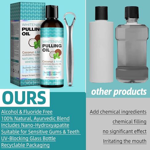 2 Packs Coconut Oil Pulling Mouthwash – Ayurvedic Oral Rinse for Healthy Gums & Fresh Breath, Natural Teeth Whitening, Alcohol & Fluoride Free Deep Cleaning Mint Formula with Tongue Scraper, 16 fl oz in Kuwait