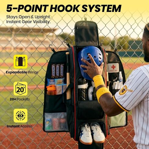 Fanwoli 100L Waterproof Rolling Catchers Gear Bag for Baseball Softball, Icon Shield Edition, Fits Full Set & 8 Bats, All-Terrain Wheels, Stand-Up Base, Vented Shoe Zone, Reflective Strip, Fence Hooks in Saudi Arabia