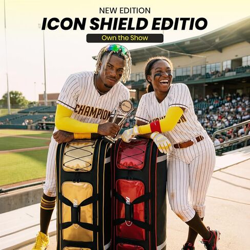 Fanwoli 100L Waterproof Rolling Catchers Gear Bag for Baseball Softball, Icon Shield Edition, Fits Full Set & 8 Bats, All-Terrain Wheels, Stand-Up Base, Vented Shoe Zone, Reflective Strip, Fence Hooks in Saudi Arabia