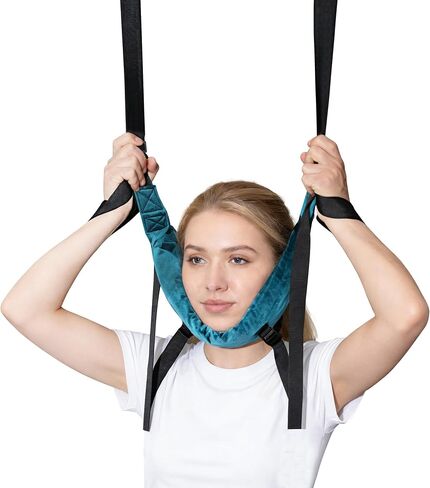 Cervical Neck Traction Device for Horizontal Bar Home Use, Portable Adjustable Neck Stretcher Traction Harness with Hook for Decompression, Chin Comfortable, 330 lbs Support in Kuwait