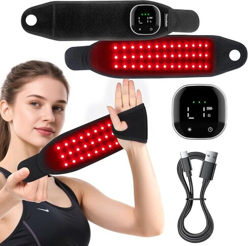 لفافة معصم للعلاج بالضوء الأحمر، 36 مصباح LED مع حرارة مهدئة، جهاز علاج قابل لإعادة الشحن لراحة المفاصل والعضلات، دعامة دعم سوداء بحواف سوداء in Kuwait