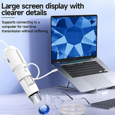 مجهر رقمي واي فاي 50X-1600X ديرماسكوب محمول مع كاميرا عالية الدقة 1080 بكسل، 8 مصابيح LED، اتصال USB لاسلكي محمول، بطارية قابلة لإعادة الشحن للتعليم والإصلاح والجمال والتحف in Kuwait