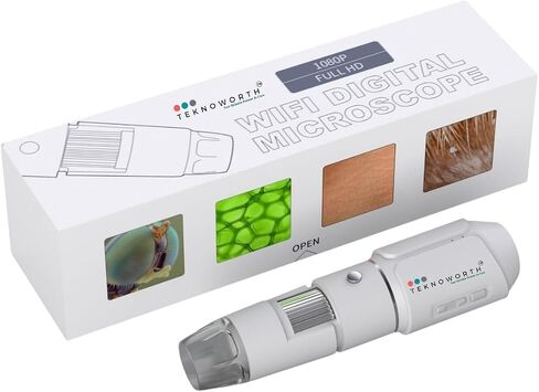 مجهر رقمي واي فاي 50X-1600X ديرماسكوب محمول مع كاميرا عالية الدقة 1080 بكسل، 8 مصابيح LED، اتصال USB لاسلكي محمول، بطارية قابلة لإعادة الشحن للتعليم والإصلاح والجمال والتحف in Kuwait