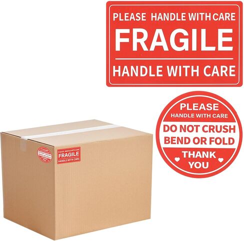 200Pcs Handle with Care Stickers, 3"x2" Rectangle & 2" Circle | Fragile Stickers for Moving,Do Not Crush Bend or Fold Shipping Labels for Boxes Mailing Envelopes Cartons Pallets in Kuwait