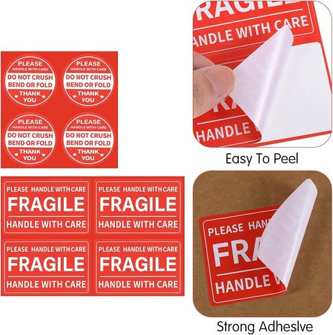 200Pcs Handle with Care Stickers, 3"x2" Rectangle & 2" Circle | Fragile Stickers for Moving,Do Not Crush Bend or Fold Shipping Labels for Boxes Mailing Envelopes Cartons Pallets in Kuwait