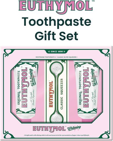 EUTHYMOL Whitening Toothpaste Gift Set (3.7fl oz*2, Sqeezer Set) - Stain Removal in 2 Weeks, Long-Lasting Freshness for Sensitive Gum & Teeth. Bad Breath, Cavity Prevention in Kuwait