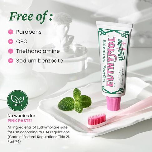 EUTHYMOL Whitening Toothpaste Gift Set (3.7fl oz*2, Sqeezer Set) - Stain Removal in 2 Weeks, Long-Lasting Freshness for Sensitive Gum & Teeth. Bad Breath, Cavity Prevention in Kuwait