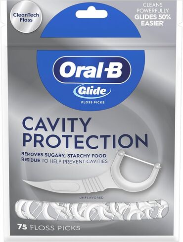 Glide Cavity Protection Floss Picks, Helps Prevent Cavities, Unflavored, 75 Floss Picks in Kuwait