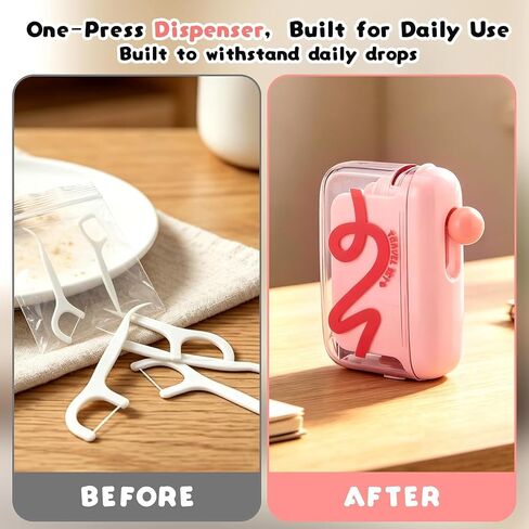 2pcs Automatic Pop-up Floss Pick Dispenser, Portable Floss Dispenser with 20pcs Dental Floss, Travel Floss Picks Case(Green+Pink) in Kuwait
