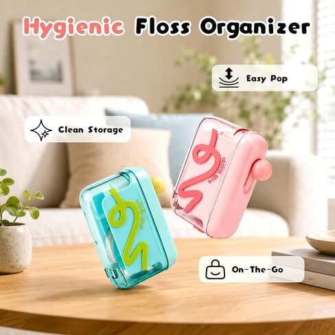 2pcs Automatic Pop-up Floss Pick Dispenser, Portable Floss Dispenser with 20pcs Dental Floss, Travel Floss Picks Case(Green+Pink) in Kuwait