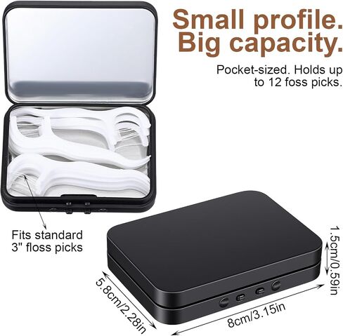 2 Pack Floss Pick Dispenser with Mirror, Portable Floss Dispenser for On-the-Go, Black Compact Metal Container Travel-Floss Picks Case in Kuwait