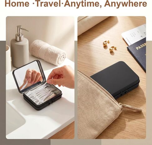 2 Pack Floss Pick Dispenser with Mirror, Portable Floss Dispenser for On-the-Go, Black Compact Metal Container Travel-Floss Picks Case in Kuwait