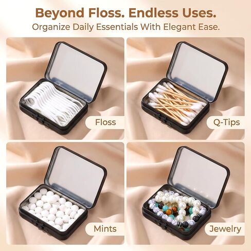 2 Pack Floss Pick Dispenser with Mirror, Portable Floss Dispenser for On-the-Go, Black Compact Metal Container Travel-Floss Picks Case in Kuwait