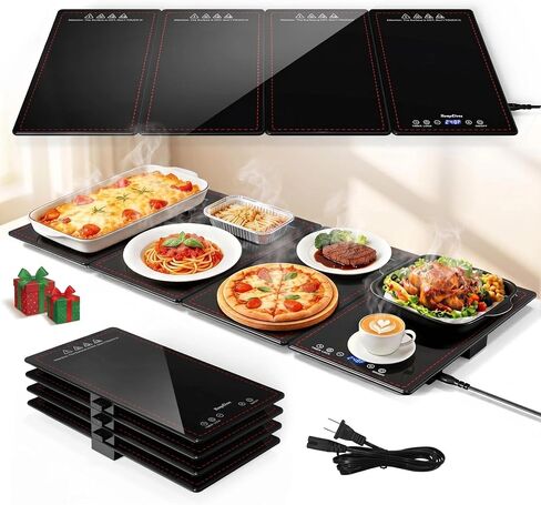 Electric Warming Tray,4-in-1 Modular Food Warmers for Parties Buffet with 10 Temp Settings and 8H Timer,33"x15" Glass Food Warming Mat,Portable Warmer for Catering & Gatherings in Saudi Arabia